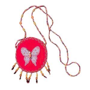 Beaded Butterfly Purse Crossbody Shoulder Bag Handmade Embellished Small Red